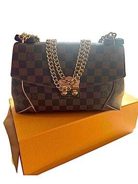 Louis Vuitton Damier Ebene Caissa Chain Shoulder Bag with Gold Hardware